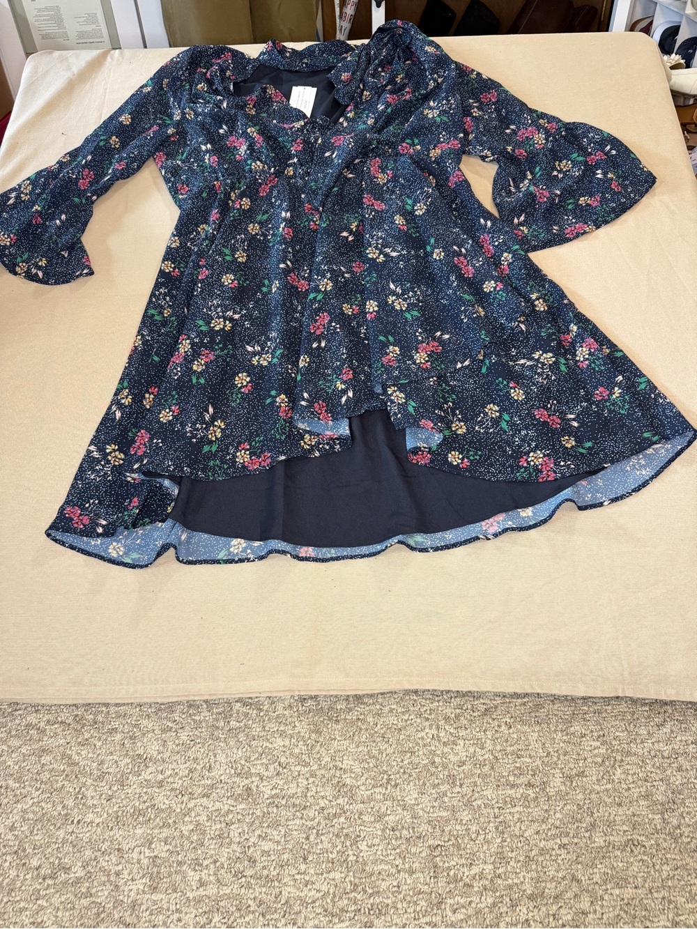 Eloquii Navy Floral Layered Tunic Dress with Pink & Green Accents